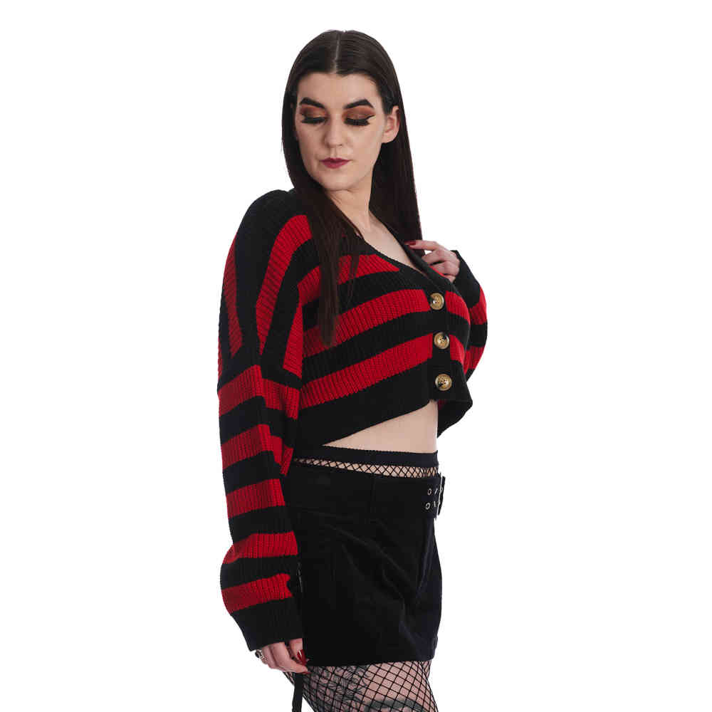 Banned - Naenia Crop Cardigan - Noir/Rouge